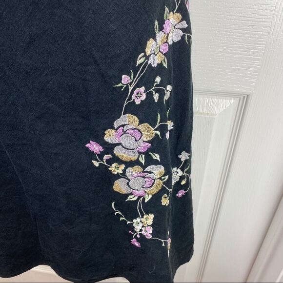 Floral Embroidered Linen Sheath Dress Gray 6 AGB Beyer California - Picture 3 of 6